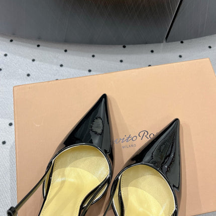 GIANVITO ROSSI 26S HEELED SLINGBACKS 85 MM IN BLACK PATENT CALFSKIN