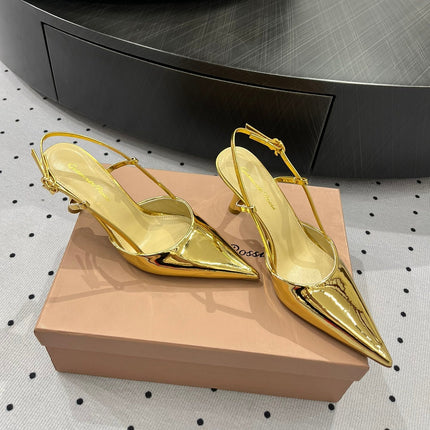 GIANVITO ROSSI 26S HEELED SLINGBACKS 85 MM IN GOLD PATENT CALFSKIN
