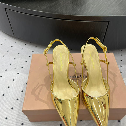 GIANVITO ROSSI 26S HEELED SLINGBACKS 85 MM IN GOLD PATENT CALFSKIN