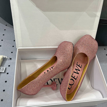 Loew pump 100 in suede and allover rhinestones pink