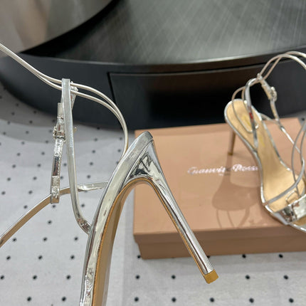 GIANVITO ROSSI 26S STRAPPY HIGH-HEEL SANDALS 110 MM IN SILVER CALFSKIN