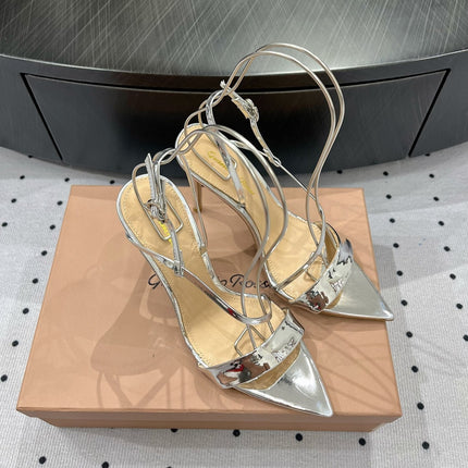 GIANVITO ROSSI 26S STRAPPY HIGH-HEEL SANDALS 110 MM IN SILVER CALFSKIN