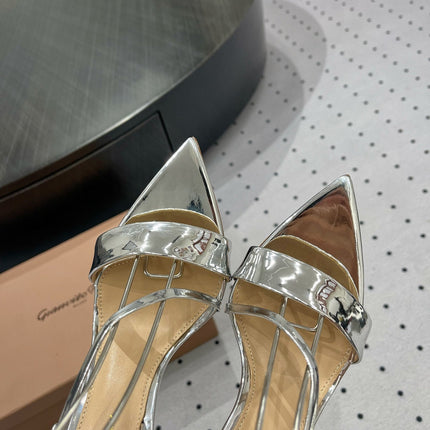 GIANVITO ROSSI 26S STRAPPY HIGH-HEEL SANDALS 110 MM IN SILVER CALFSKIN