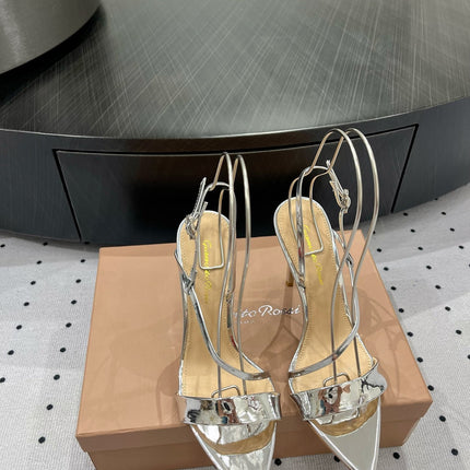 GIANVITO ROSSI 26S STRAPPY HIGH-HEEL SANDALS 110 MM IN SILVER CALFSKIN