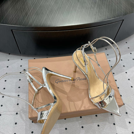 GIANVITO ROSSI 26S STRAPPY HIGH-HEEL SANDALS 110 MM IN SILVER CALFSKIN