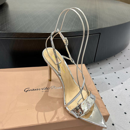 GIANVITO ROSSI 26S STRAPPY HIGH-HEEL SANDALS 110 MM IN SILVER CALFSKIN