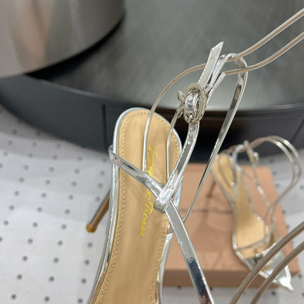 GIANVITO ROSSI 26S STRAPPY HIGH-HEEL SANDALS 110 MM IN SILVER CALFSKIN