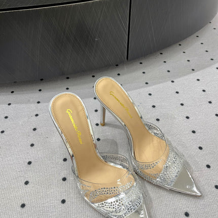 GIANVITO ROSSI 26S HIGH-HEEL SANDALS 110 MM IN SILVER RHINESTONE PVC
