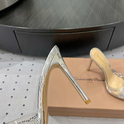 GIANVITO ROSSI 26S HIGH-HEEL SANDALS 110 MM IN SILVER RHINESTONE PVC