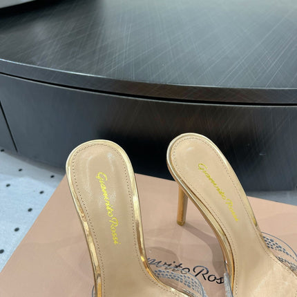 GIANVITO ROSSI 26S HIGH-HEEL SANDALS 110 MM IN GOLD RHINESTONE PVC