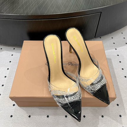 GIANVITO ROSSI 26S HIGH-HEEL SANDALS 110 MM IN BLACK RHINESTONE PVC