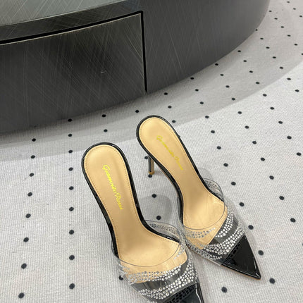 GIANVITO ROSSI 26S HIGH-HEEL SANDALS 110 MM IN BLACK RHINESTONE PVC