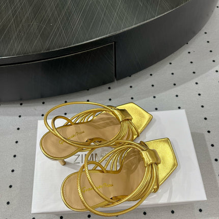 GIANVITO ROSSI 26S STRAPPY HIGH-HEEL SANDALS 110 MM IN GOLD LAMBSKIN
