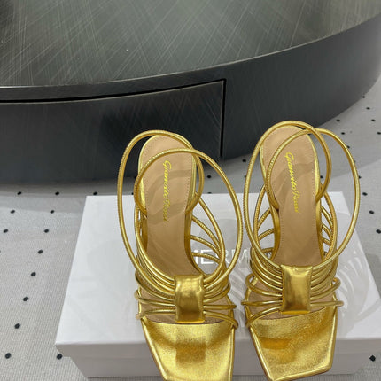 GIANVITO ROSSI 26S STRAPPY HIGH-HEEL SANDALS 110 MM IN GOLD LAMBSKIN