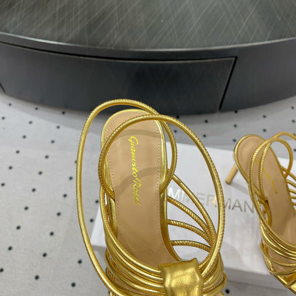 GIANVITO ROSSI 26S STRAPPY HIGH-HEEL SANDALS 110 MM IN GOLD LAMBSKIN