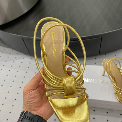 GIANVITO ROSSI 26S STRAPPY HIGH-HEEL SANDALS 110 MM IN GOLD LAMBSKIN