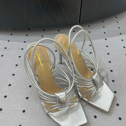 GIANVITO ROSSI 26S STRAPPY HIGH-HEEL SANDALS 110 MM IN SILVER LAMBSKIN
