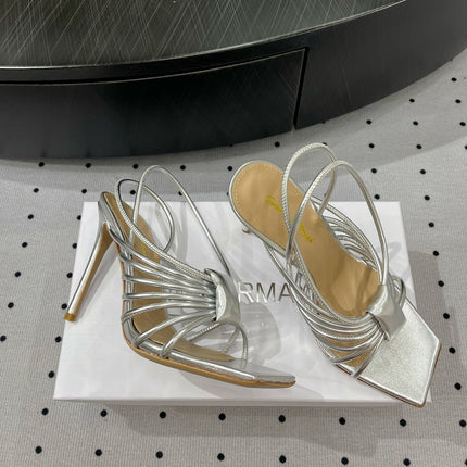 GIANVITO ROSSI 26S STRAPPY HIGH-HEEL SANDALS 110 MM IN SILVER LAMBSKIN
