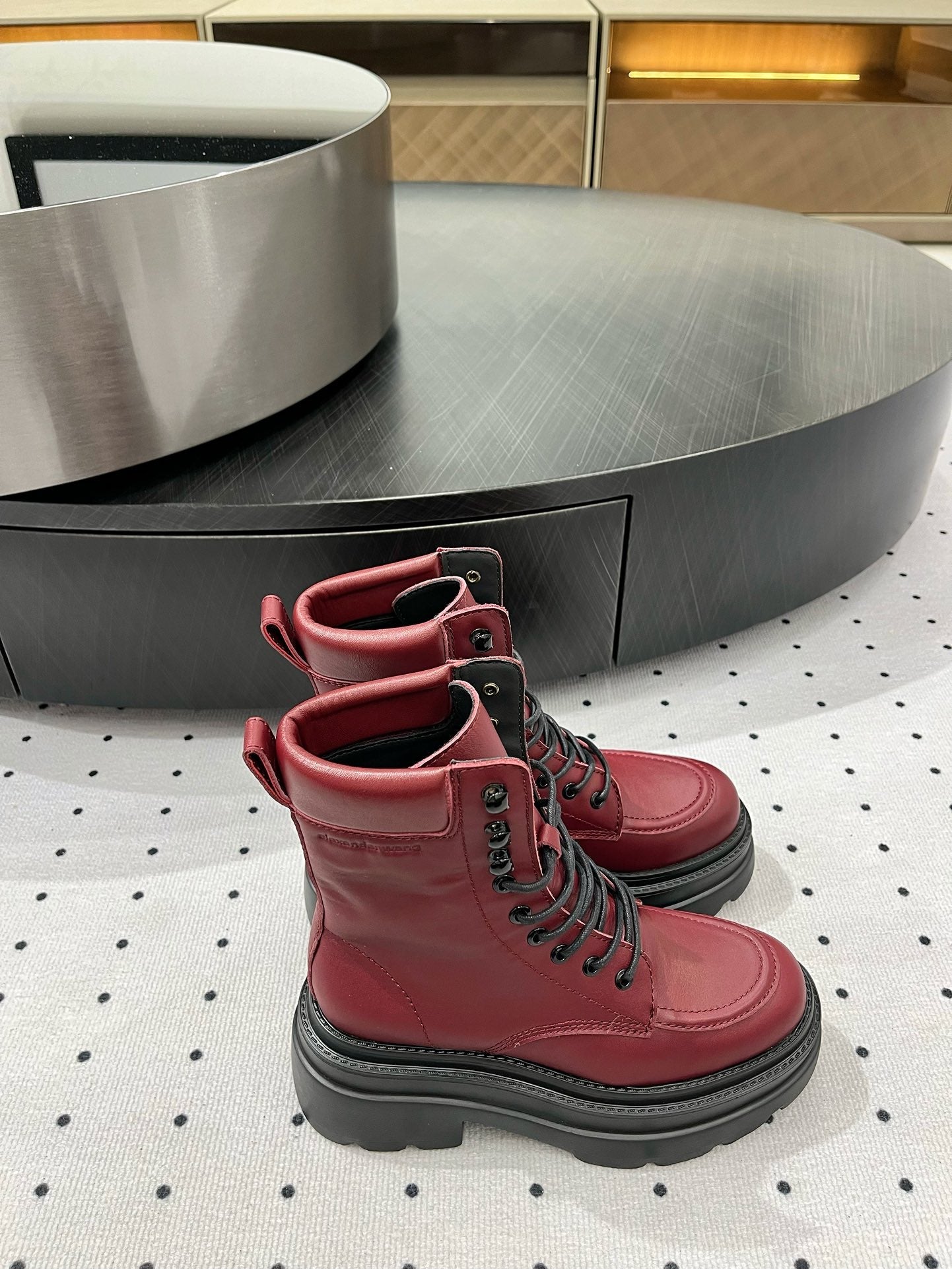 ANKLE BOOTS 55 MM IN BURGUNDY RED CALFSKIN