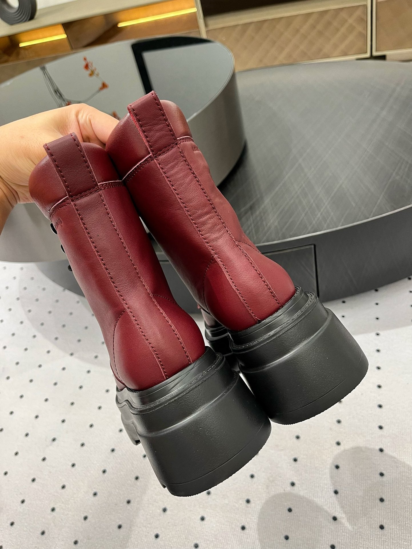 ANKLE BOOTS 55 MM IN BURGUNDY RED CALFSKIN