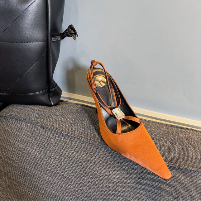 HIGH SANDAL ATTACHED GEM IN TANGELO ORANGE SILK