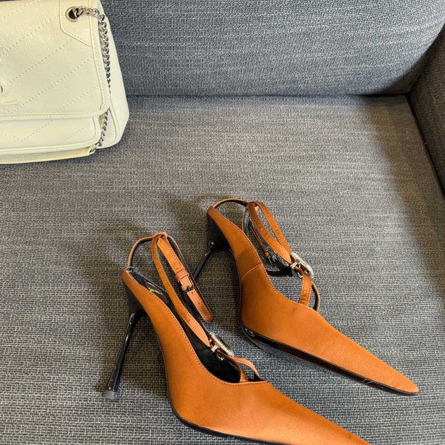 HIGH SANDAL ATTACHED GEM IN TANGELO ORANGE SILK