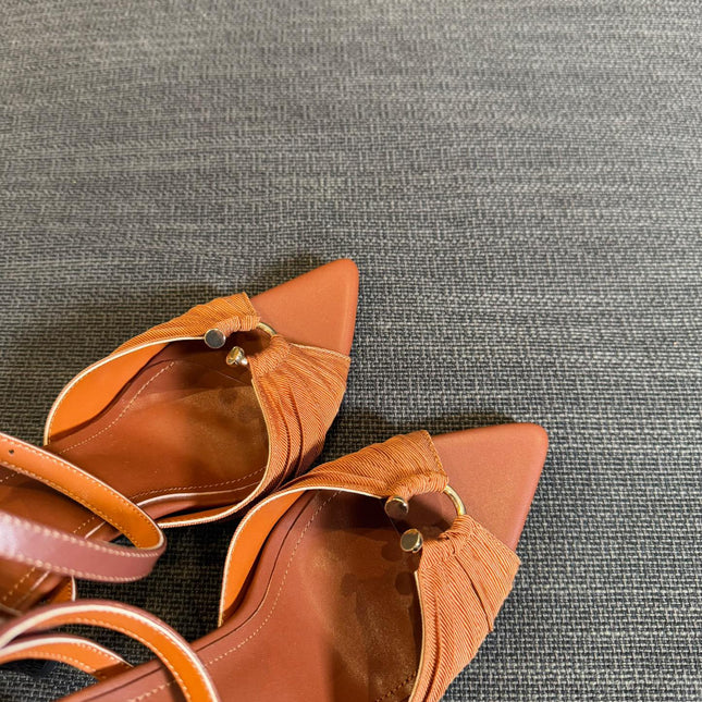 LOLA HIGH SANDALS IN TANGELO ORANGE SMOOTH LAMBSKIN AND DRAPED JERSEY