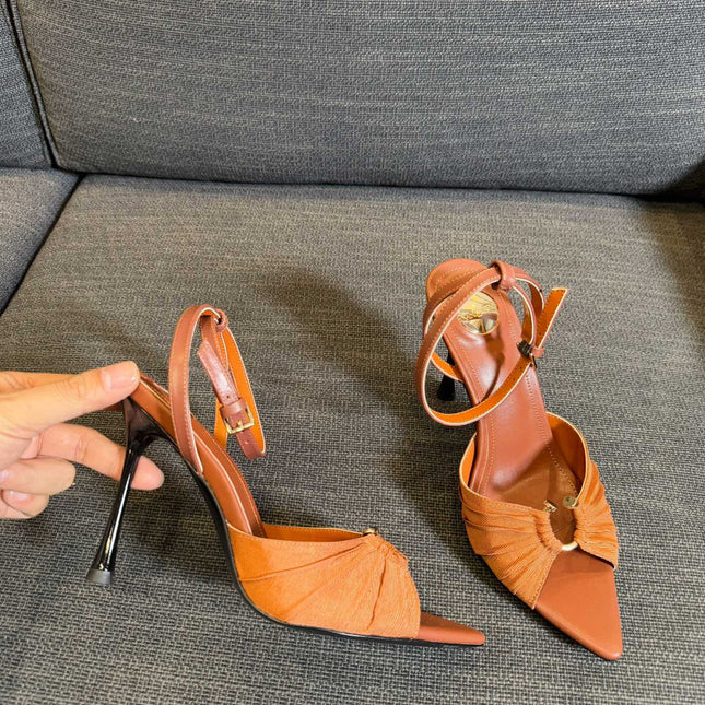 LOLA HIGH SANDALS IN TANGELO ORANGE SMOOTH LAMBSKIN AND DRAPED JERSEY