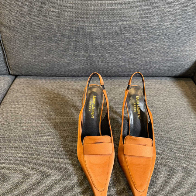 POINTED-TOE SLINGBACK PUMPS IN TANGELO ORANGE SILK