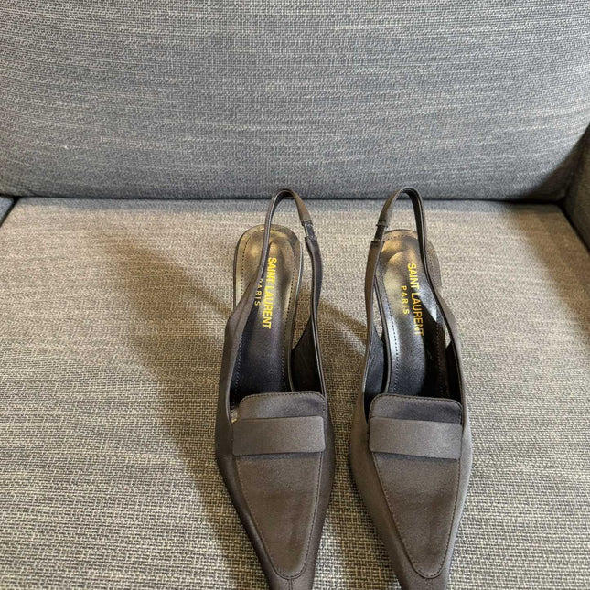 POINTED-TOE SLINGBACK PUMPS IN BLACK SILK