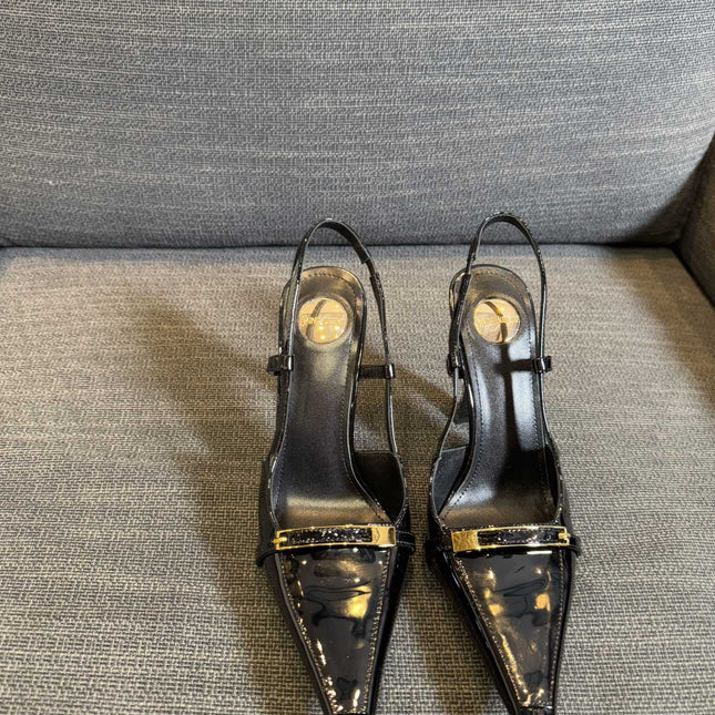 JACQUELINE SLINGBACK PUMPS IN BLACK PATENT LAMBSKIN