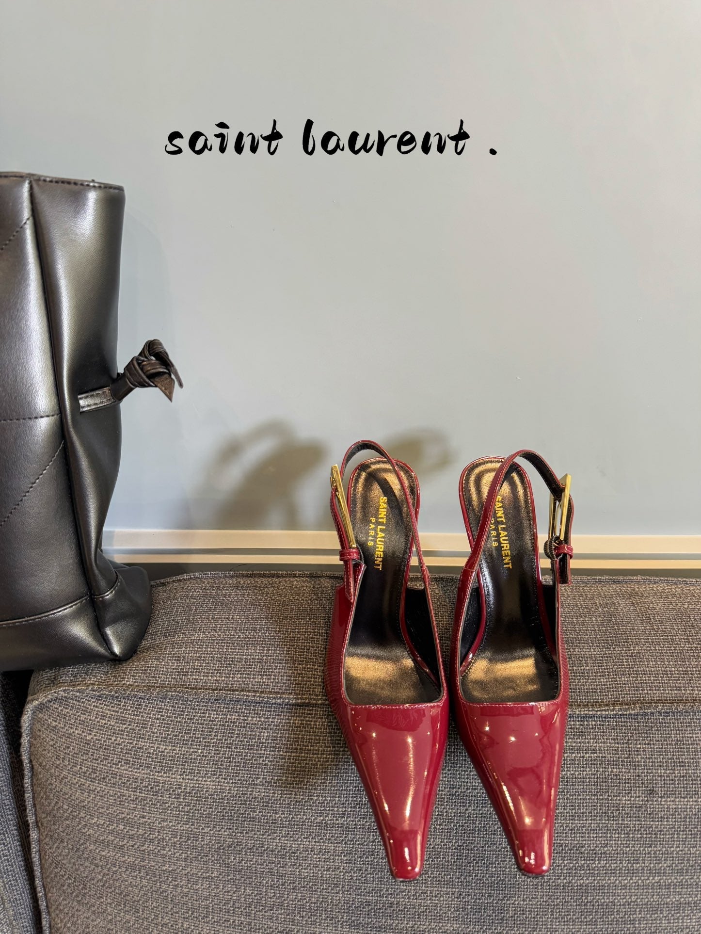 YSL 26S HEELED SLINGBACKS 100 MM IN DARK RED CALFSKIN