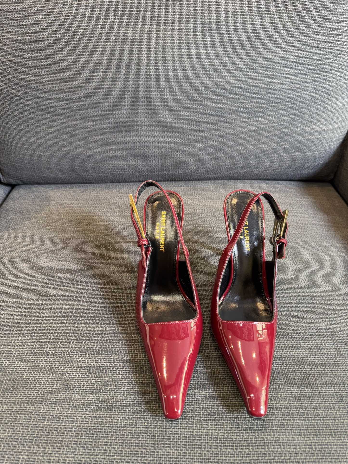 YSL 26S HEELED SLINGBACKS 100 MM IN DARK RED CALFSKIN