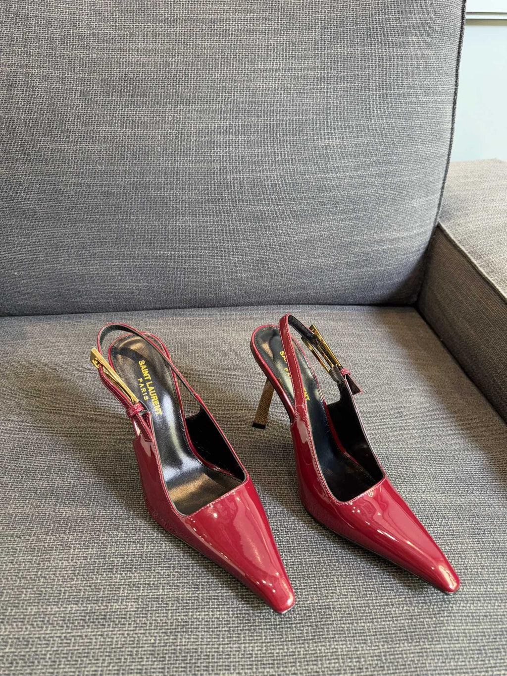 YSL 26S HEELED SLINGBACKS 100 MM IN DARK RED CALFSKIN
