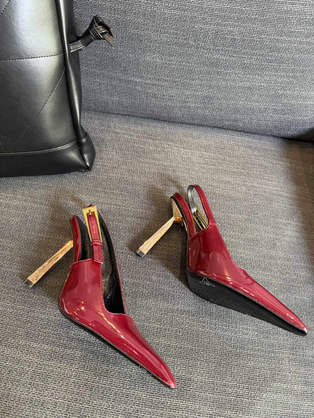 YSL 26S HEELED SLINGBACKS 100 MM IN DARK RED CALFSKIN