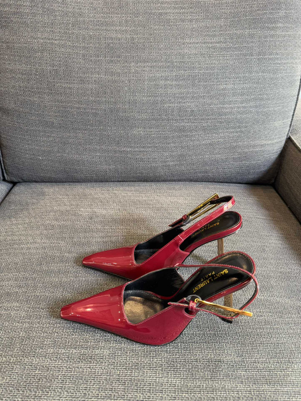 YSL 26S HEELED SLINGBACKS 100 MM IN DARK RED CALFSKIN