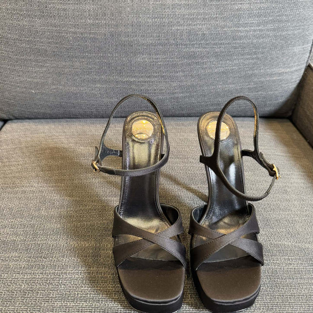 DEBBIE PLATFORM SANDALS IN BLACK SATIN
