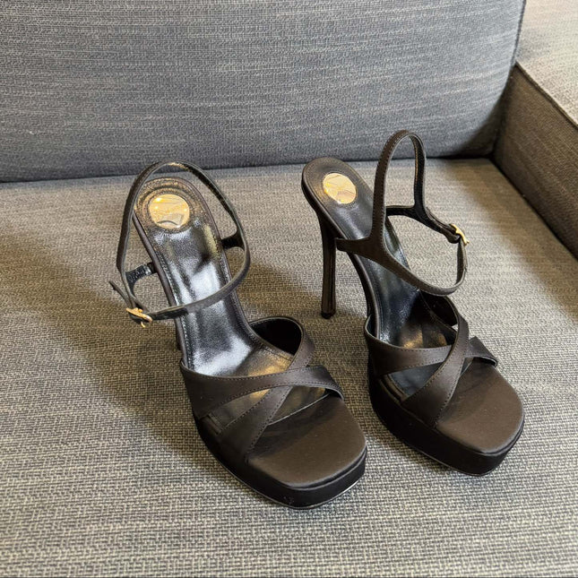 DEBBIE PLATFORM SANDALS IN BLACK SATIN