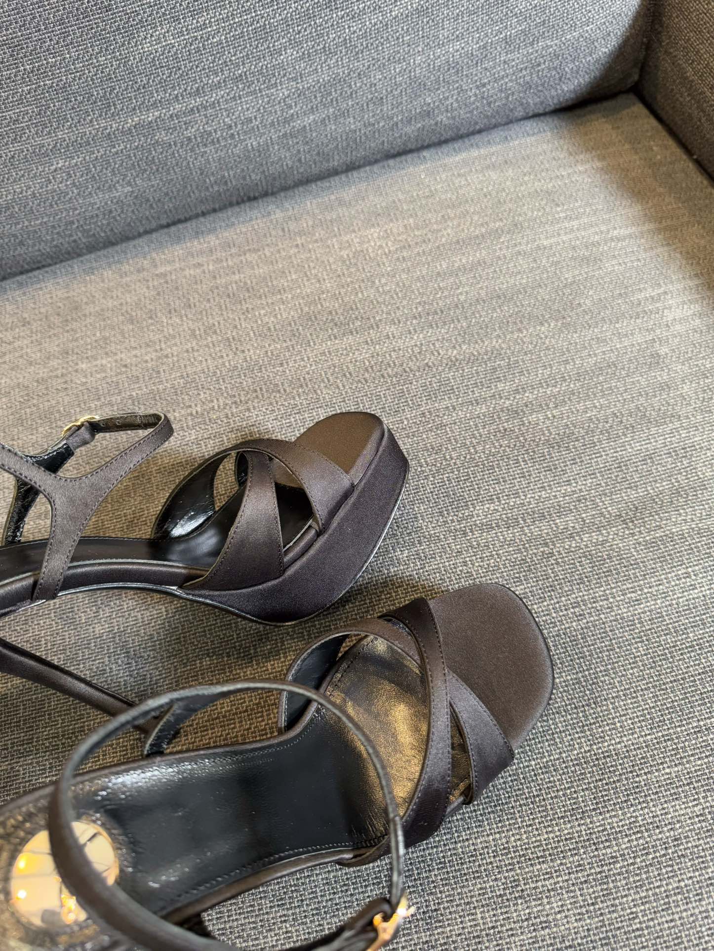 YSL 26S CROSS-STRAP SANDALS 150 MM IN BLACK SATIN