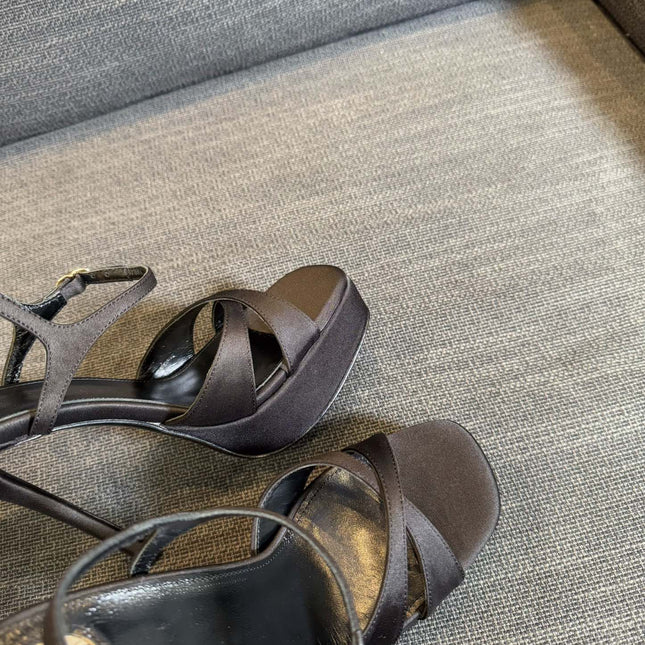 DEBBIE PLATFORM SANDALS IN BLACK SATIN