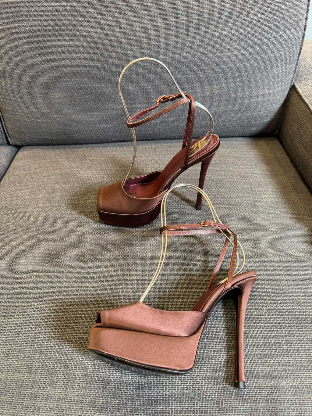 YSL 26S PLATFORM SANDALS 150 MM IN BROWN SATIN