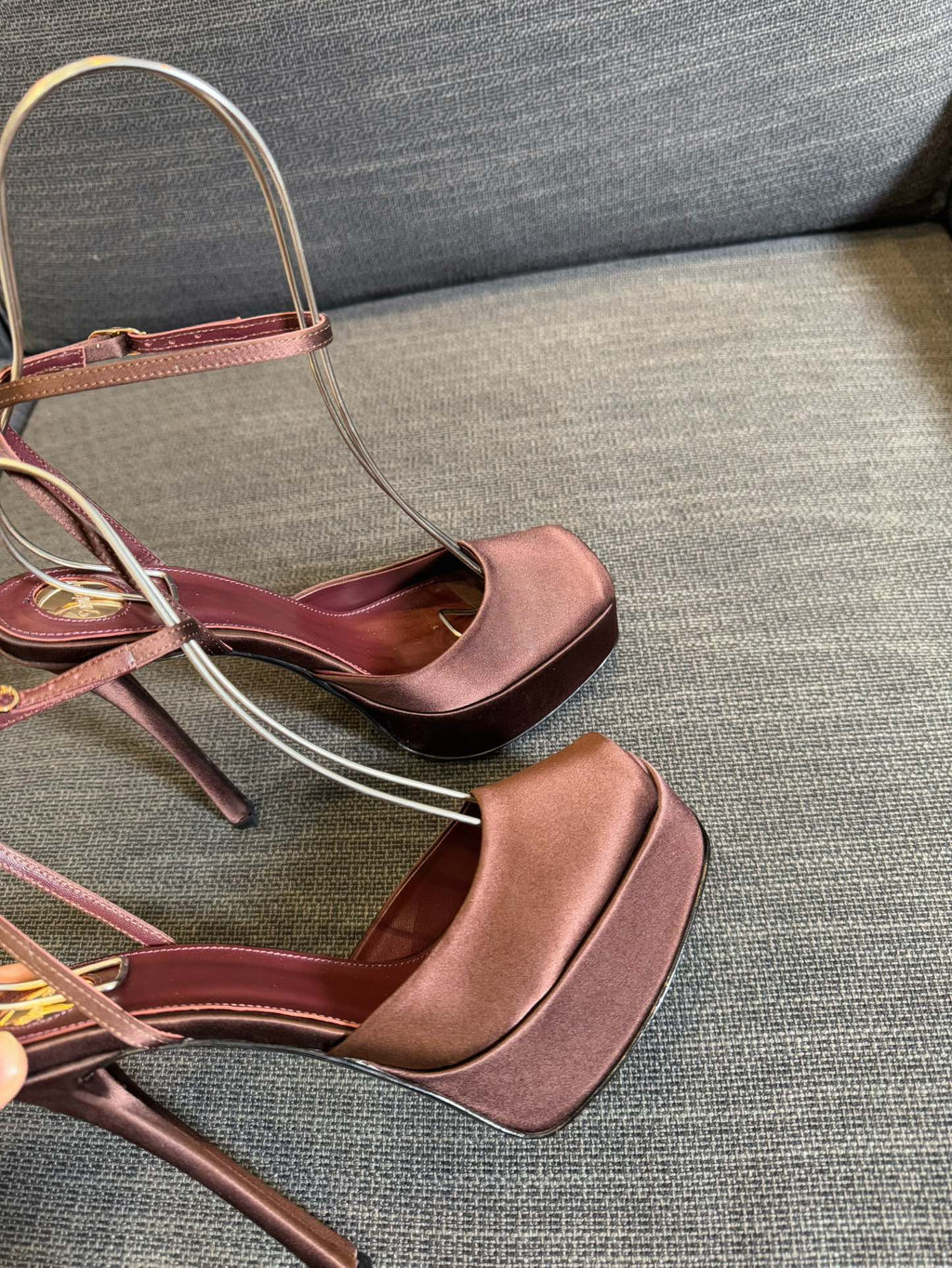 YSL 26S PLATFORM SANDALS 150 MM IN BROWN SATIN