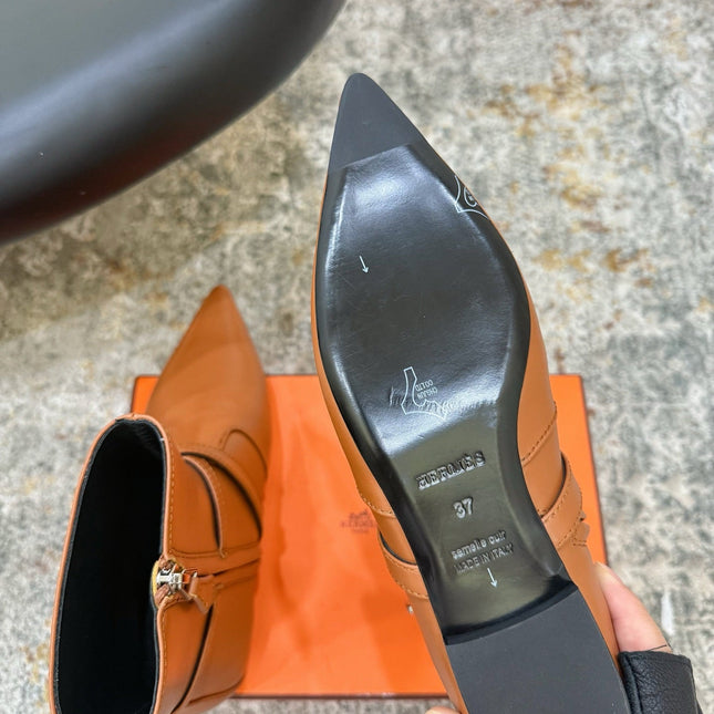 HM 26S FLAT ANKLE BOOTS IN COGNAC BROWN CALFSKIN 
