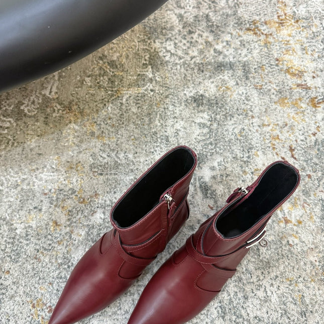 HM 26S FLAT ANKLE BOOTS IN WINE RED CALFSKIN