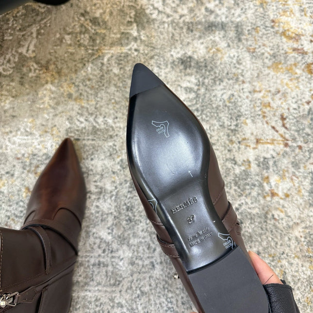 HM 26S FLAT ANKLE BOOTS IN DARK BROWN CALFSKIN