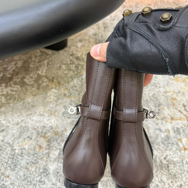 HM 26S FLAT ANKLE BOOTS IN DARK BROWN CALFSKIN