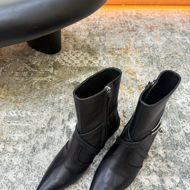 HM 26S POINTED-TOE ANKLE BOOTS 35 MM IN BLACK CALFSKIN