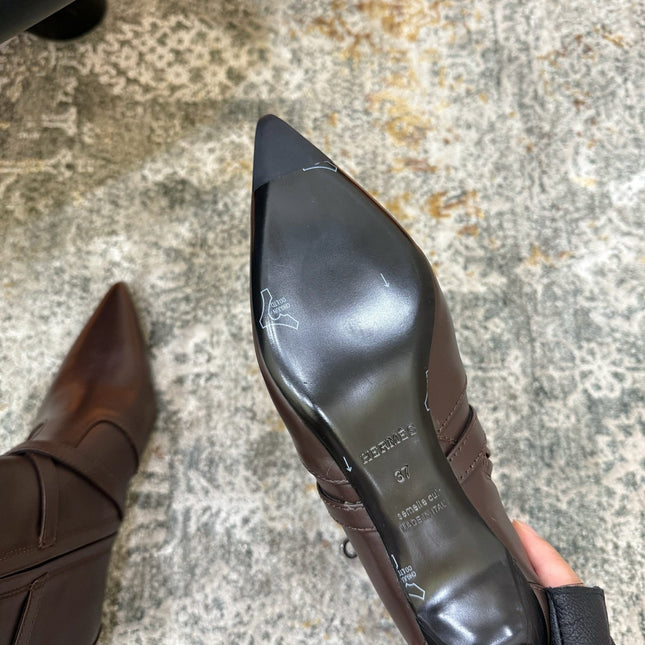 HM 26S POINTED-TOE ANKLE BOOTS 35 MM IN DARK BROWN CALFSKIN