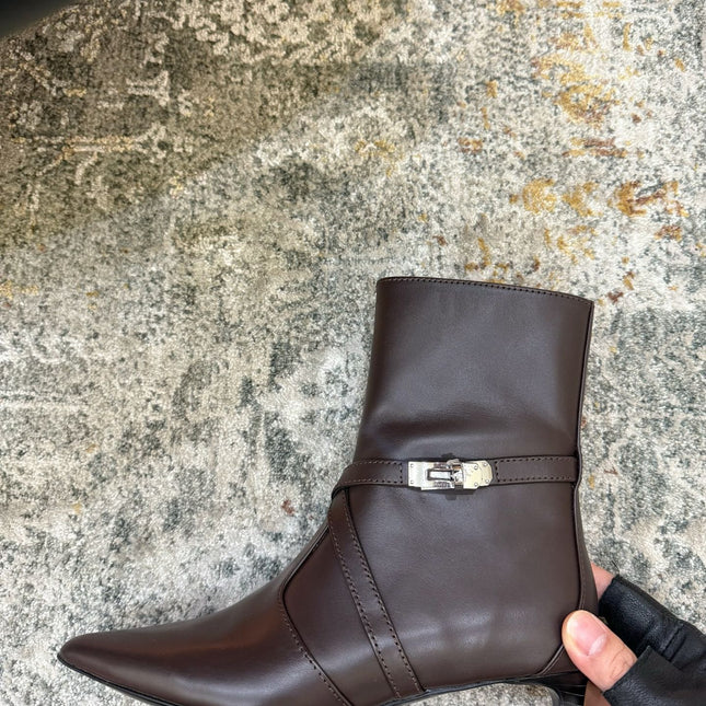 HM 26S POINTED-TOE ANKLE BOOTS 35 MM IN DARK BROWN CALFSKIN