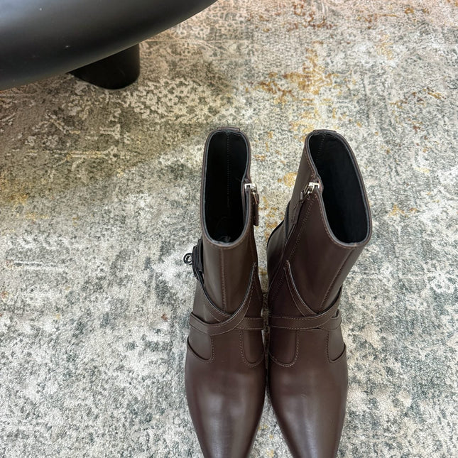 HM 26S POINTED-TOE ANKLE BOOTS 35 MM IN DARK BROWN CALFSKIN